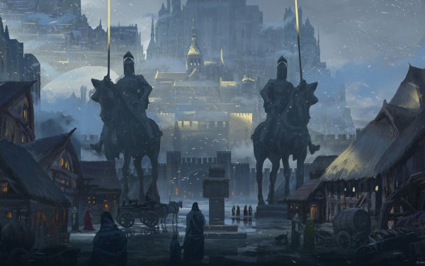 Fantasy City Statue HD Wallpaper | Background Image