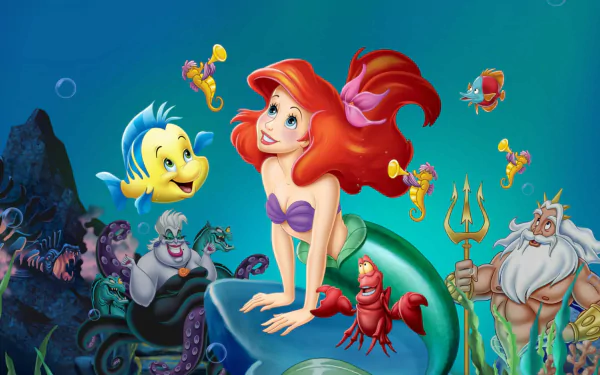 trident crab seahorse King Triton red hair fish Sebastian (The Little Mermaid) Ursula (The Little Mermaid) The Little Mermaid merman Flounder (The Little Mermaid) mermaid Ariel (The Little Mermaid) movie The Little Mermaid (1989) HD Desktop Wallpaper | Background Image