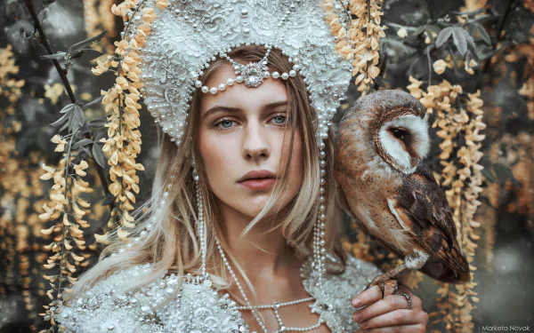 beads princess barn owl bird owl mood style face Johanka Jeníkova woman cosplay HD Desktop Wallpaper | Background Image