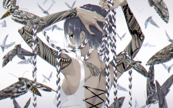 moth two-toned hair tattoo Anime Original HD Desktop Wallpaper | Background Image