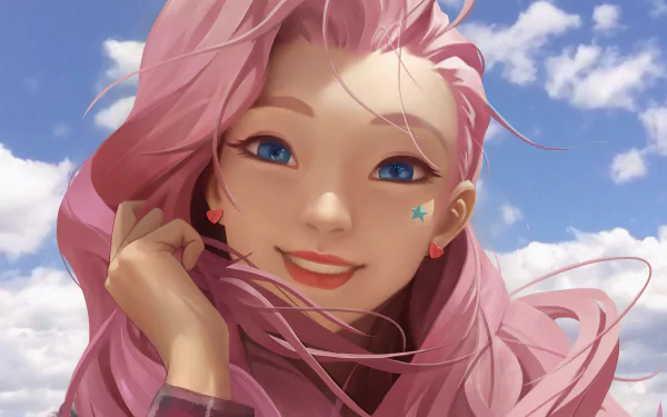 blue eyes pink hair Seraphine (League Of Legends) video game League Of Legends HD Desktop Wallpaper | Background Image