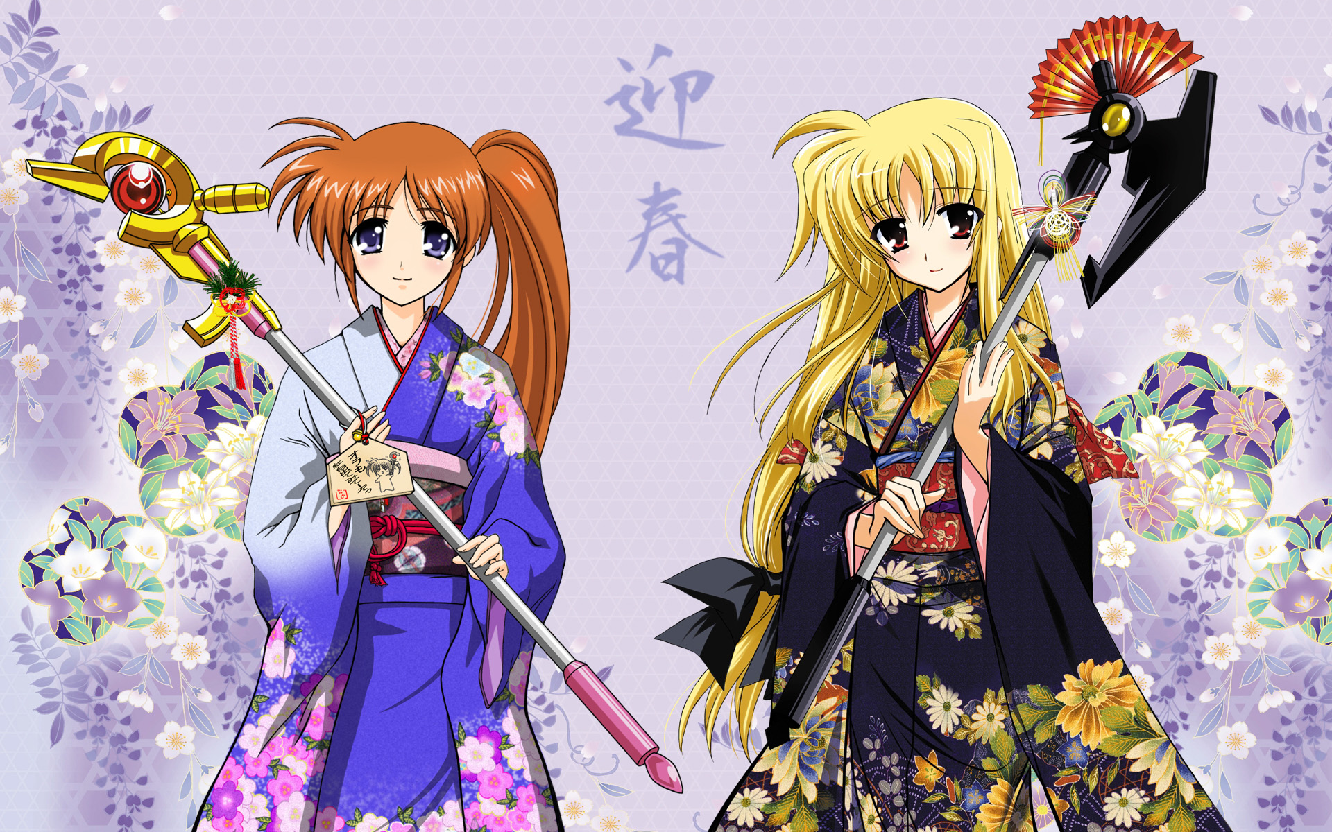Nanoha Takamachi and Fate Testarossa from Magical Girl Lyrical Nanoha Strikers desktop wallpaper
