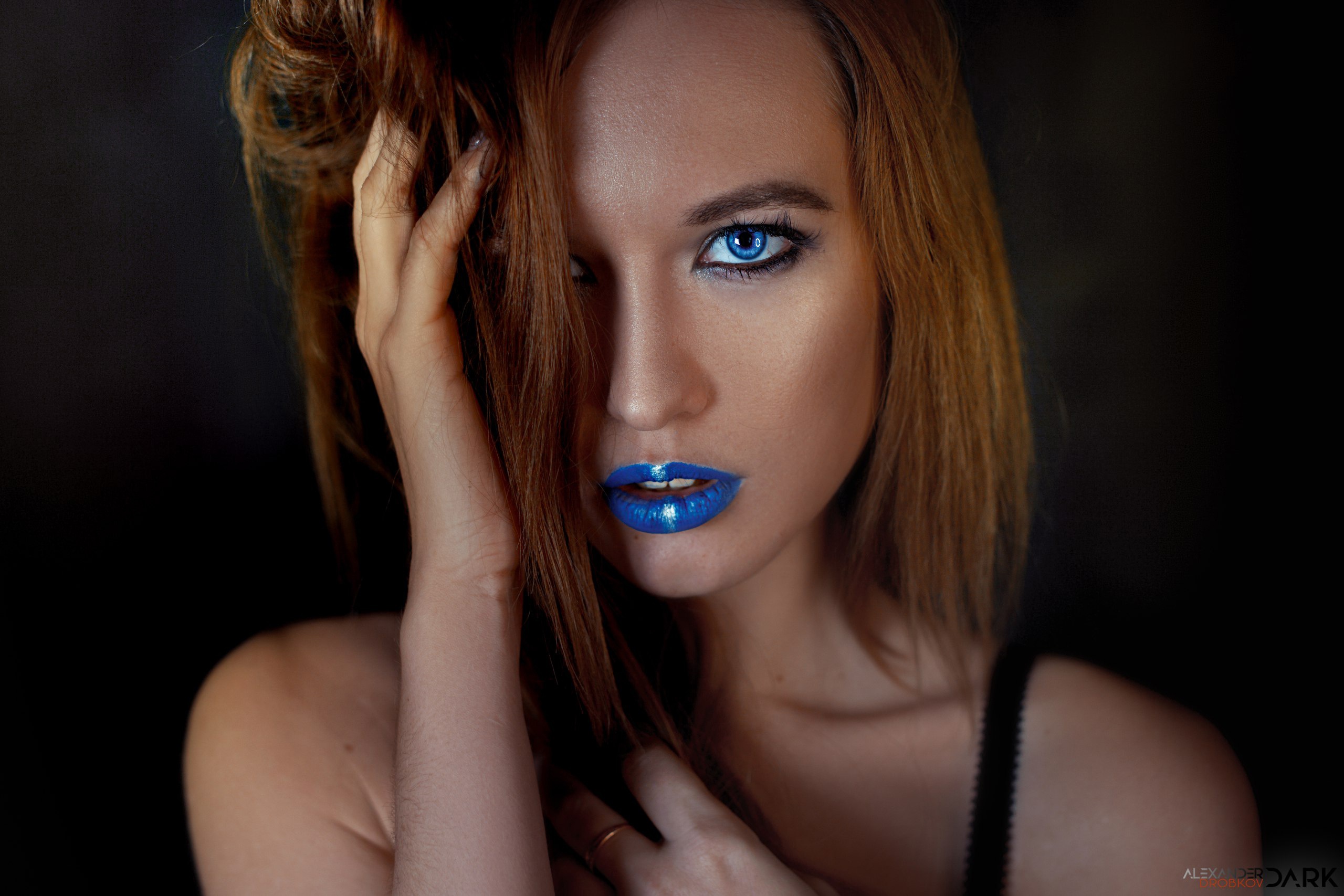 Download Blue Eyes Lipstick Portrait Hand Hair Face Daria Bliznyakova