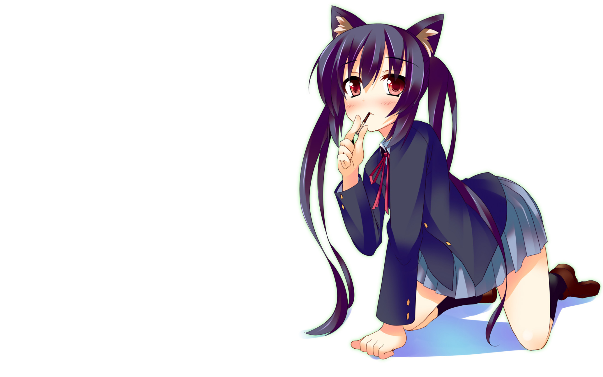 Anime character Azusa Nakano from K-ON! depicted in a cute desktop wallpaper.