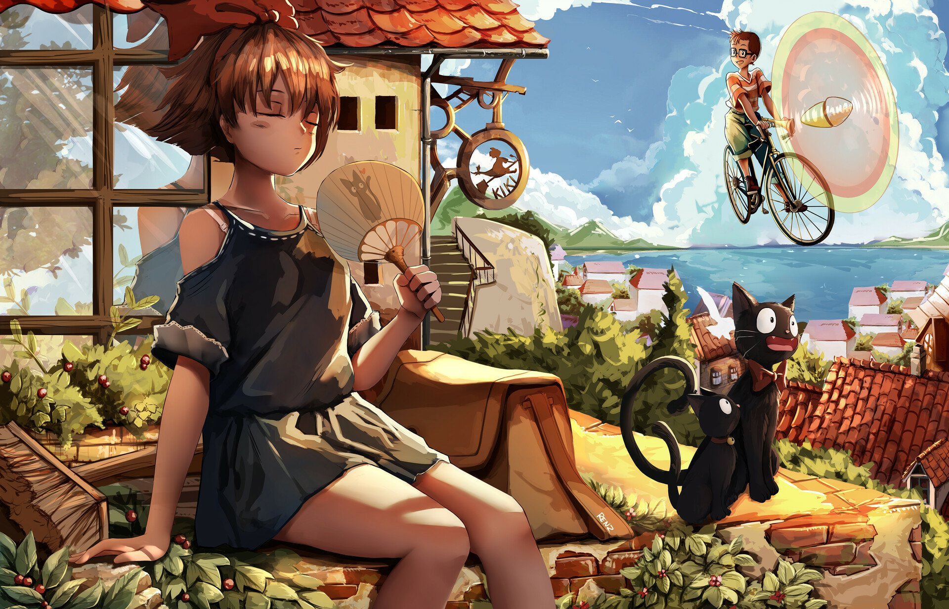 Movie Kikis Delivery Service HD wallpaper  Studio ghibli background  Cute desktop wallpaper Ghibli artwork