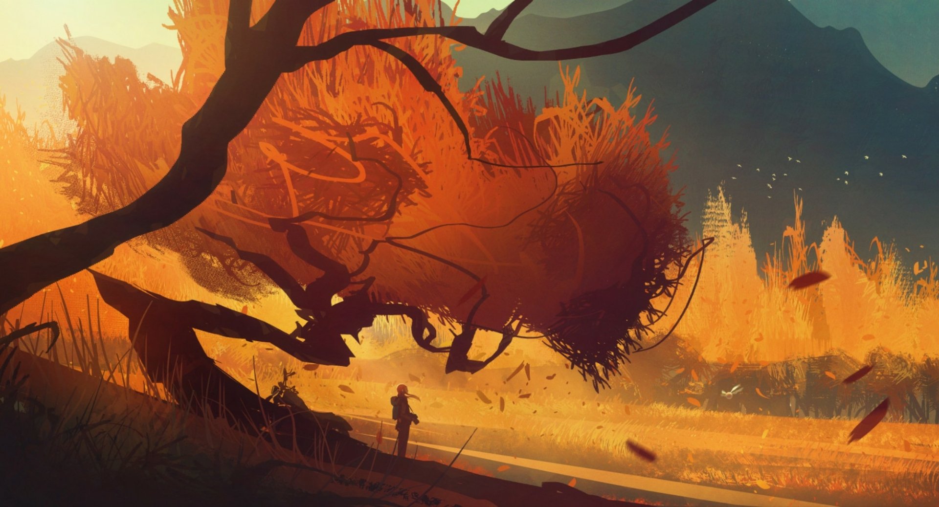 Autumn Ember Tree — Artistic HD Wallpaper by Bastien Grivet | 2000x1080 ...