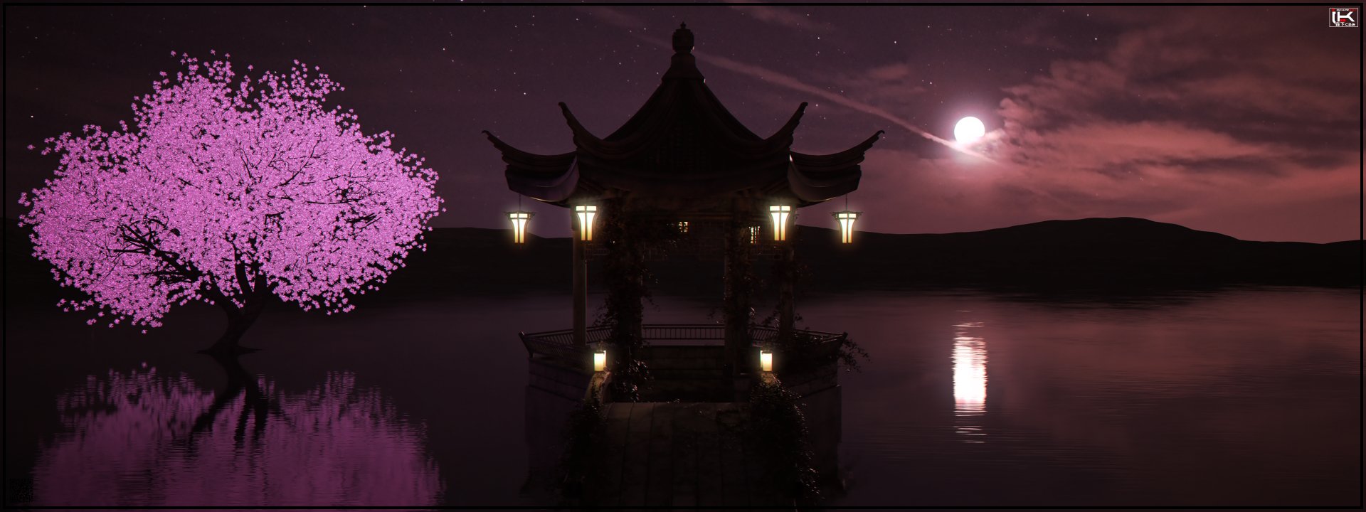 Download Moon Tree Lake Artistic Night 4k Ultra HD Wallpaper by Kurumi-Morishita