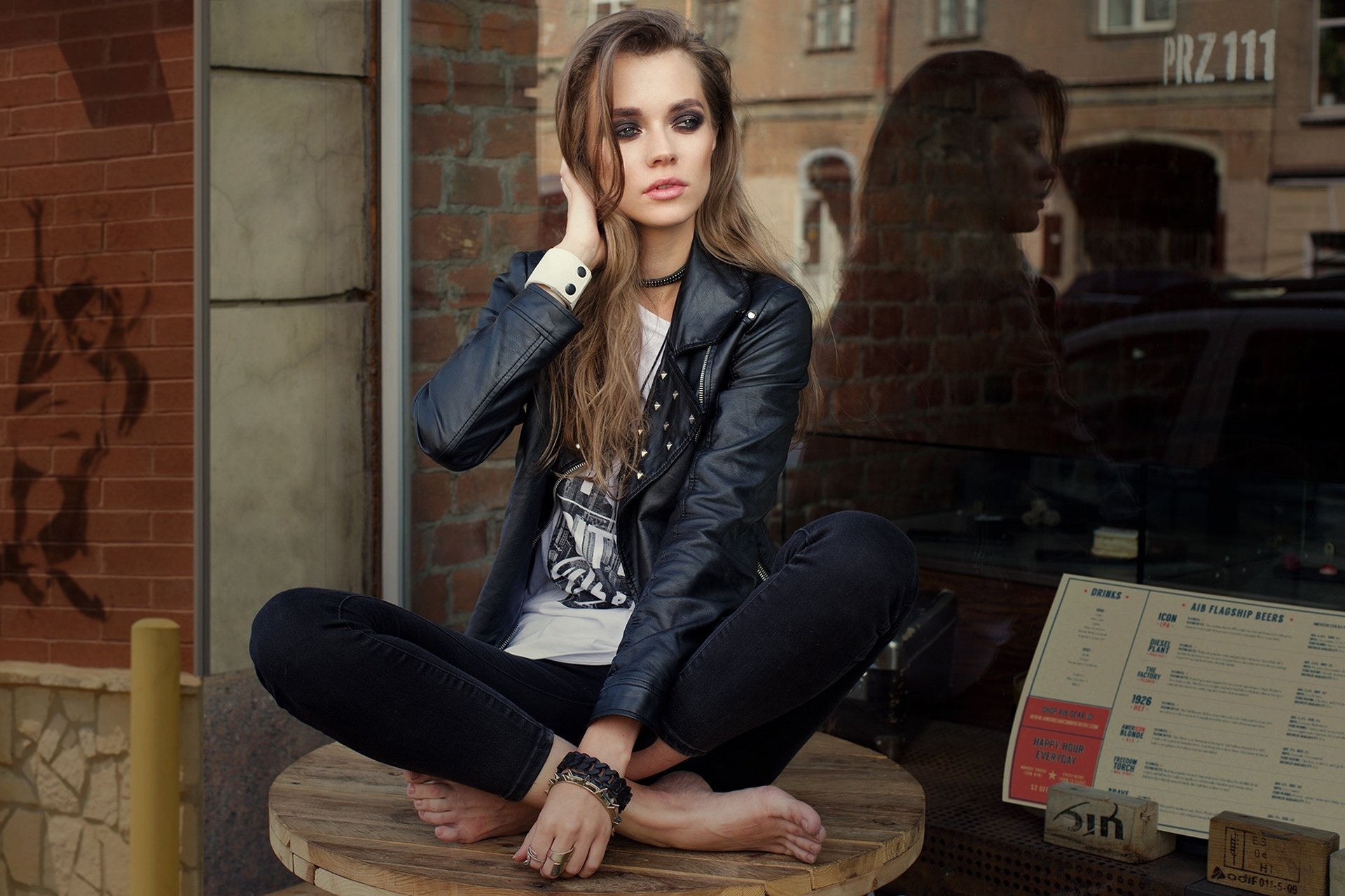 Download Jacket Makeup Reflection Maria Dzvinkaitė Woman Model HD Wallpaper by Shishkin Aleksey