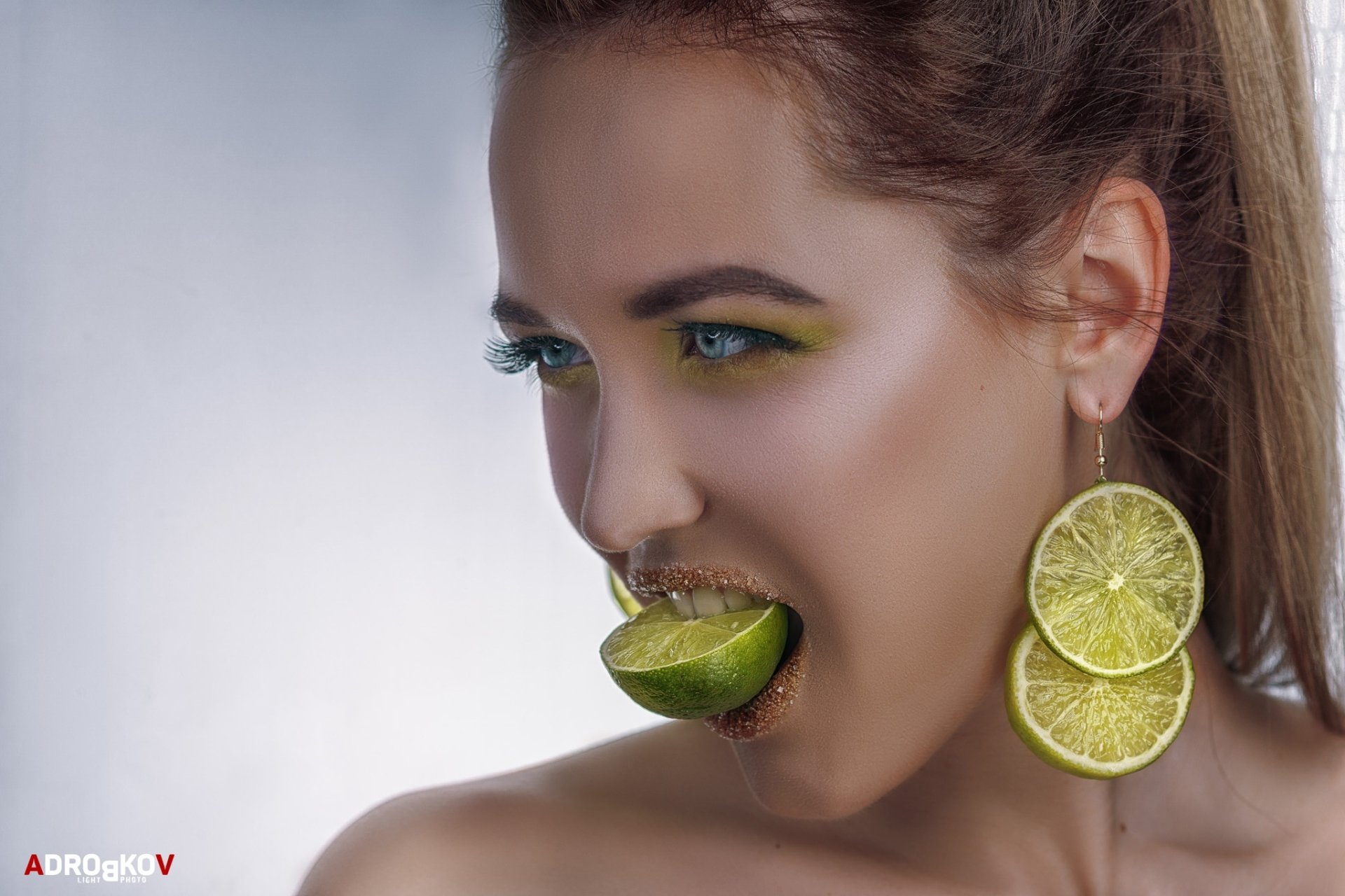 Download Lime Makeup Earrings Portrait Style Face Daria Bliznyakova Woman Model HD Wallpaper by Alexander Drobkov-Light