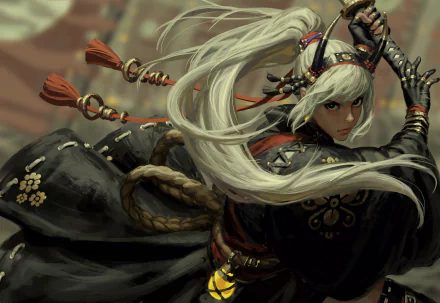 ponytail white hair long hair woman warrior fantasy HD Desktop Wallpaper | Background Image