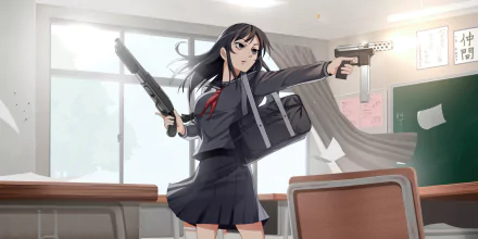 Anime girl anime girl shooting HD Desktop Wallpaper | Background Image