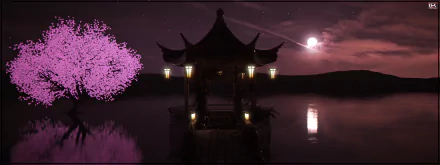 moon tree lake artistic night HD Desktop Wallpaper | Background Image