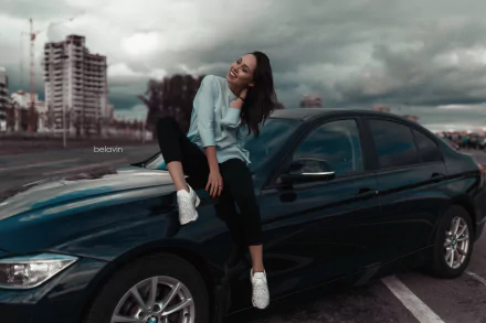 BMW smile car woman Girls & Cars HD Desktop Wallpaper | Background Image