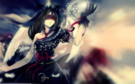 HD wallpaper featuring Shikieiki Yamaxanadu from Touhou. The anime character has black hair, wings, and is depicted alongside Komachi Onozuka in a dynamic, mystical scene.