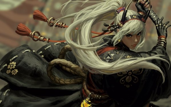 Fantasy Women Warrior Woman Warrior Long Hair White Hair Ponytail HD Wallpaper | Background Image