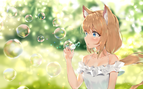 Anime Girl Animal Ears Bubble HD Wallpaper | Background Image