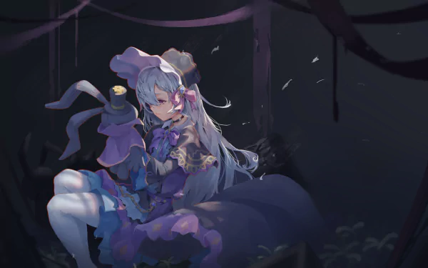 purple eyes blue hair long hair King's raid Lavril (King's Raid) Anime King's Raid: Ishi wo Tsugumono-tachi HD Desktop Wallpaper | Background Image