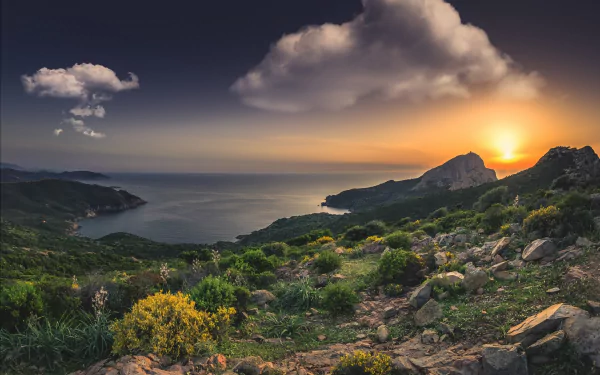  Sunset over Mediterranean Sea in Corsica, France