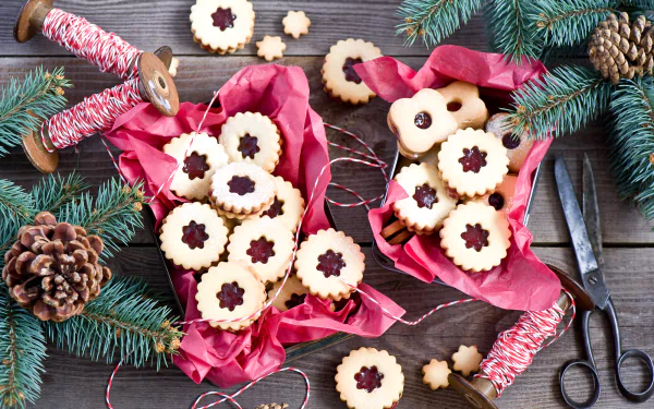 Christmas sweets scissors pine cone cookie food still life HD Desktop Wallpaper | Background Image