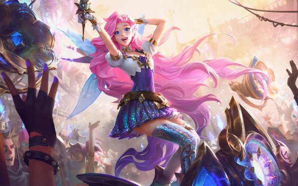 Video Game League Of Legends Seraphine Long Hair Pink Hair Blue Eyes K/DA HD Wallpaper | Background Image