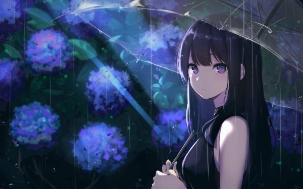 Anime Girl Umbrella Purple Eyes Purple Hair HD Wallpaper | Background Image