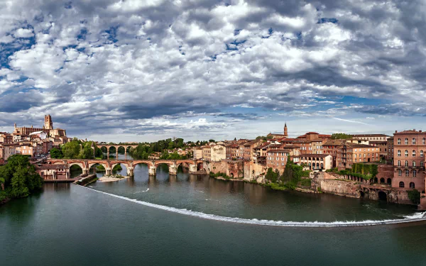 Albi bridge house building France river cloud sky man made town HD Desktop Wallpaper | Background Image