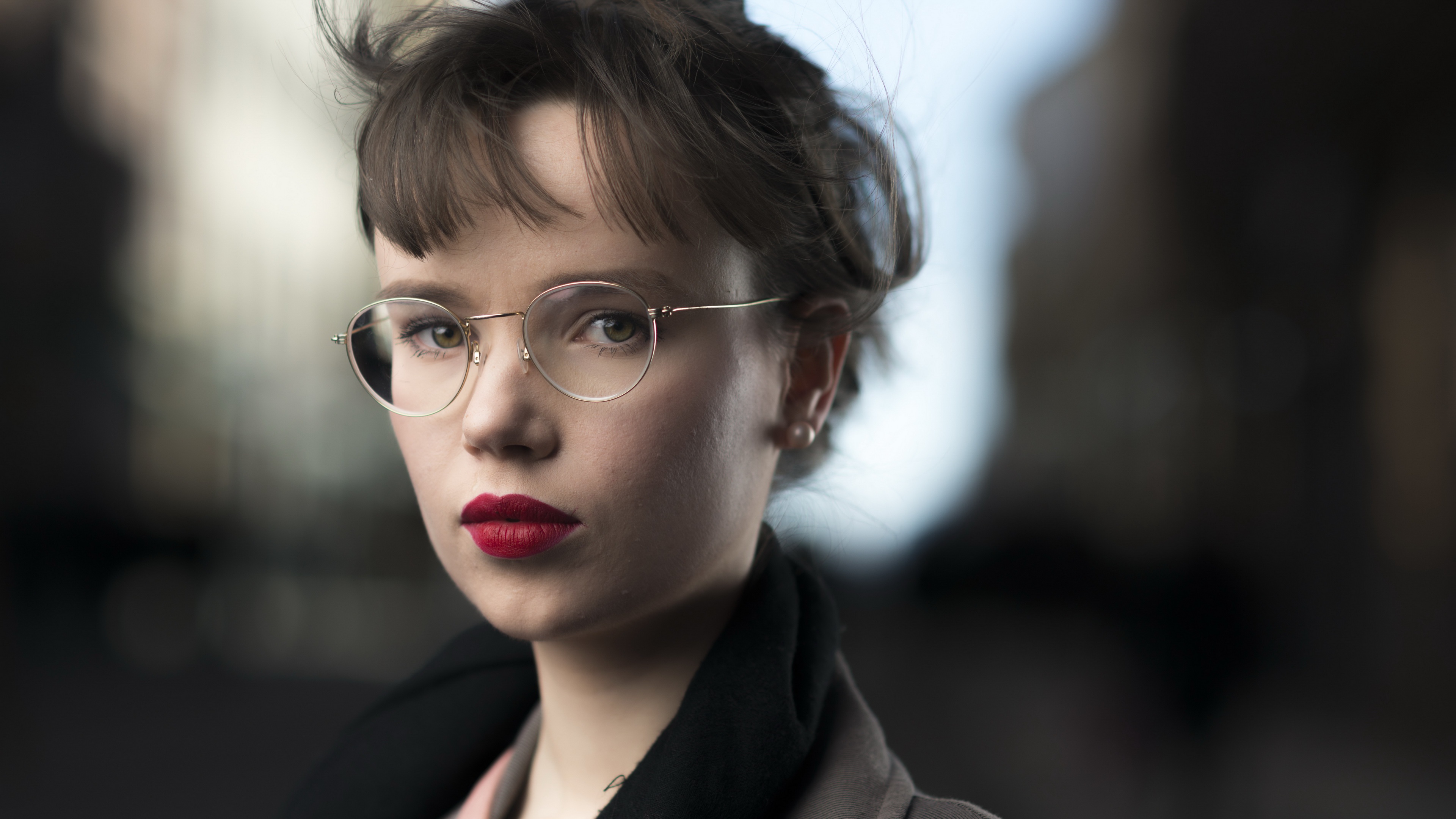 Download Lipstick Glasses Portrait Woman Face 4k Ultra HD Wallpaper