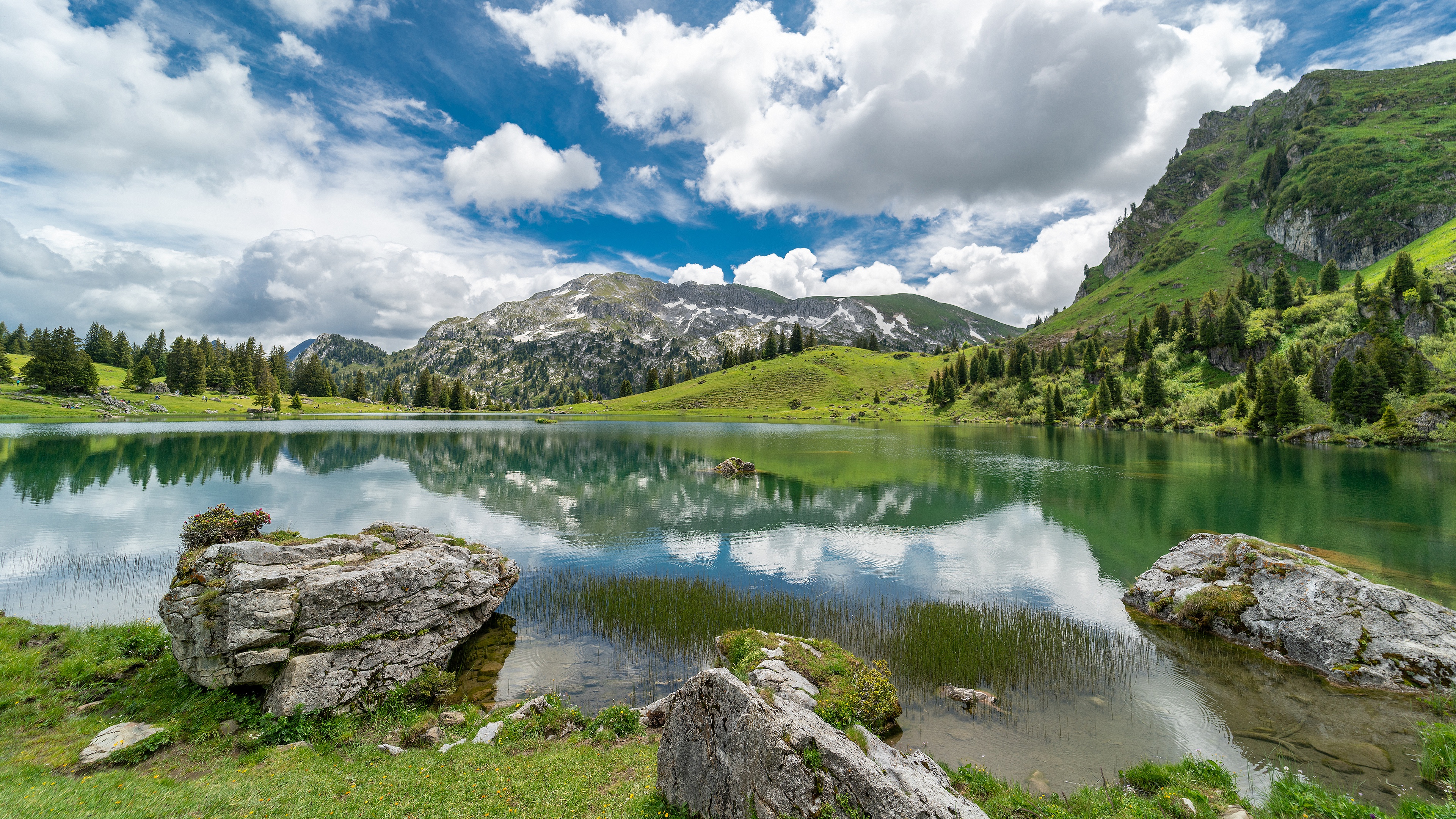 Download Stone Reflection Lake Mountain Cloud Sky Nature Landscape 4k ...
