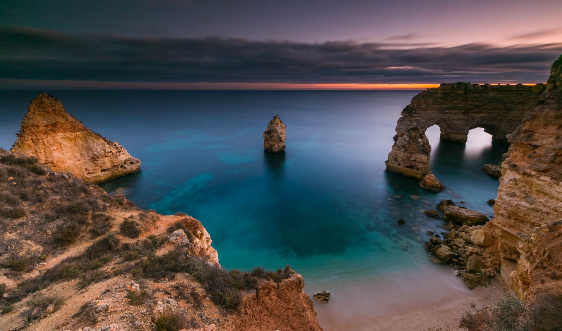 Download Algarve Portugal Coast Ocean Nature Sunset Landscape Arch HD Wallpaper