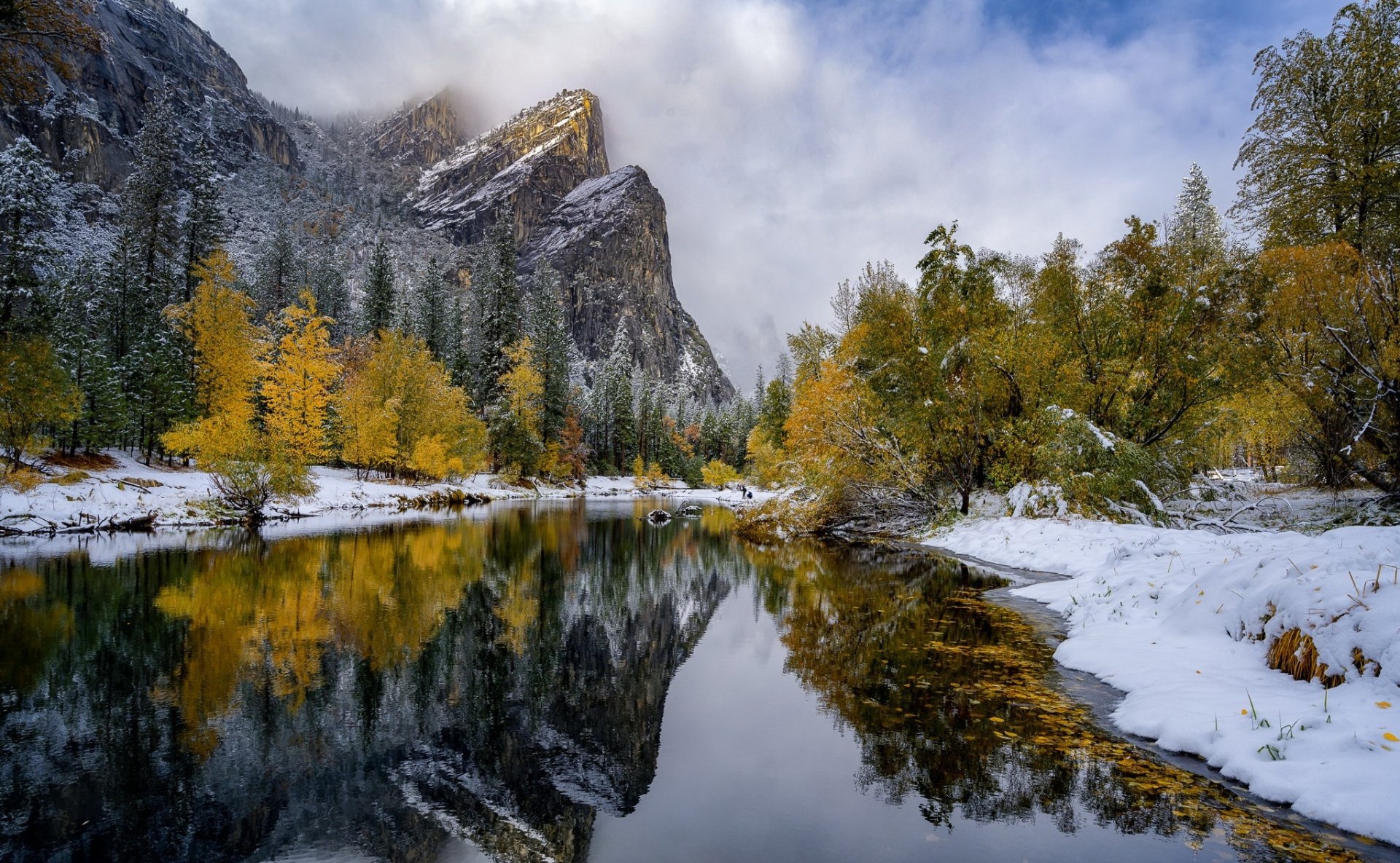 Download River Mountain Fall Nature Reflection HD Wallpaper