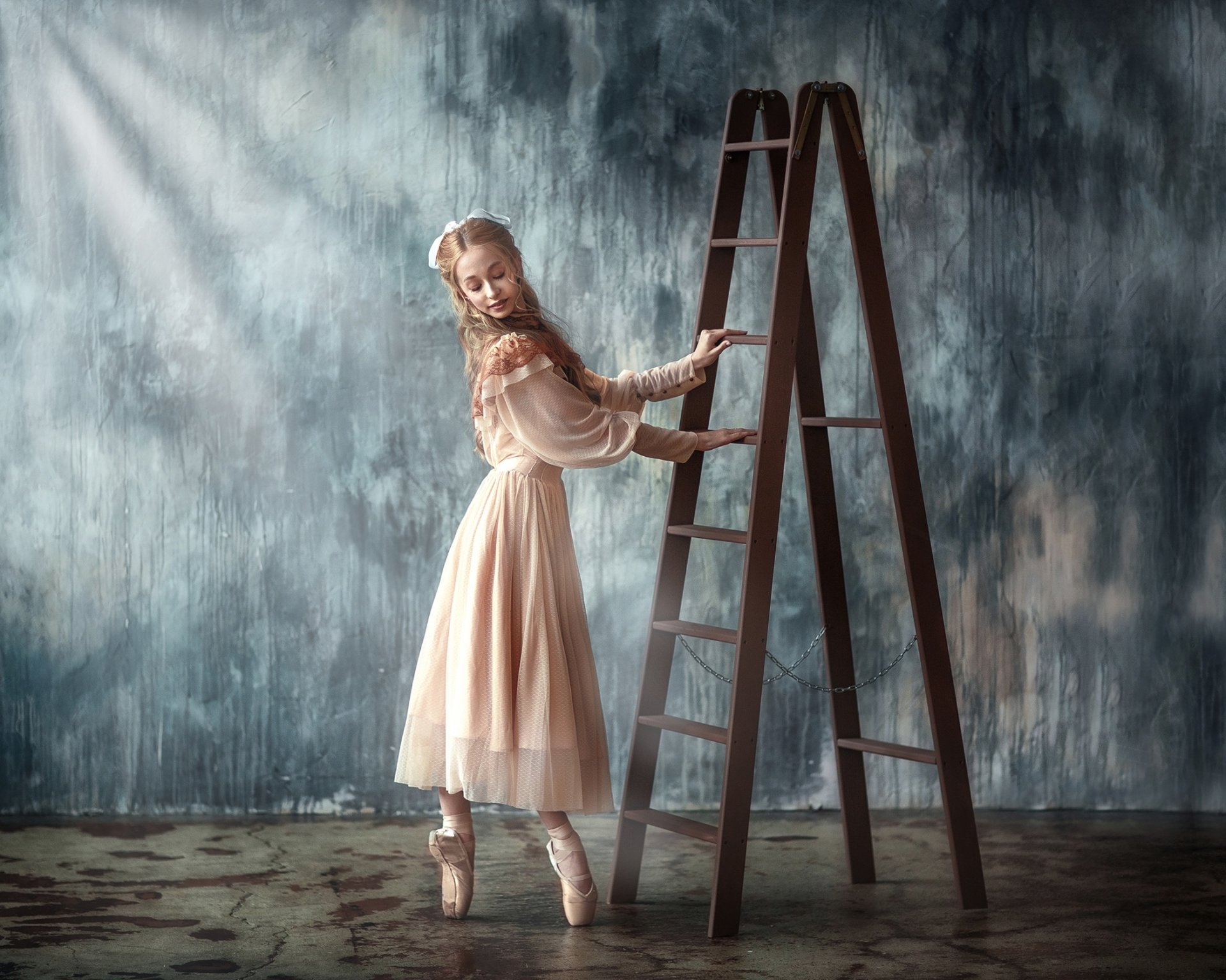 Download Dress Blonde Ballerina Ladder Woman Mood HD Wallpaper by Anastasia Barmina