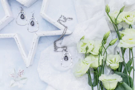 pendant earrings star eustoma white flower man made jewelry HD Desktop Wallpaper | Background Image