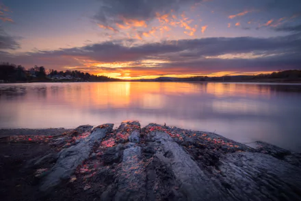 shore lake nature sunset HD Desktop Wallpaper | Background Image