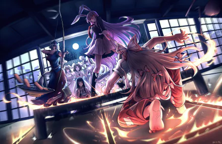 Kaguya Houraisan Tewi Inaba Reisen Udongein Inaba Fujiwara no Mokou Eirin Yagokoro Anime Touhou HD Desktop Wallpaper | Background Image