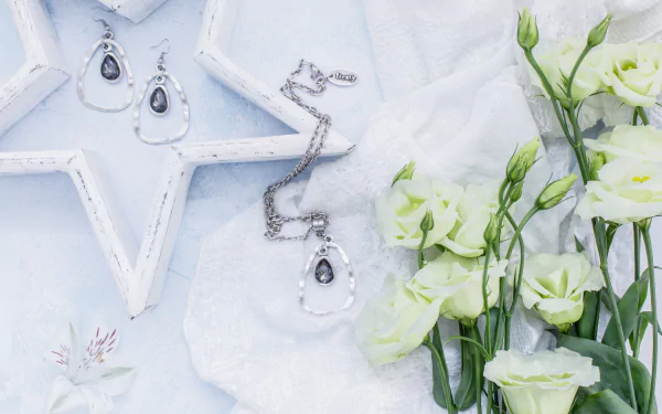 pendant earrings star eustoma white flower man made jewelry HD Desktop Wallpaper | Background Image