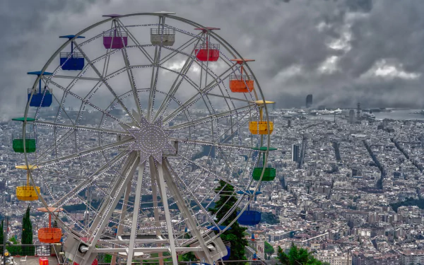 amusement park Catalonia Barcelona man made ferris wheel HD Desktop Wallpaper | Background Image