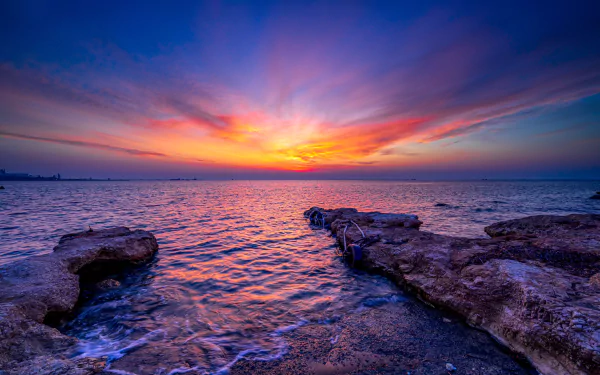 mediterranean Cyprus dawn sunrise sea nature coastline HD Desktop Wallpaper | Background Image