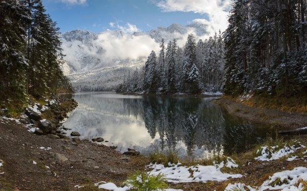Nature Landscape Cloud Snow Mountain Lake Germany Fir Tree Bavaria Alps HD Wallpaper | Background Image
