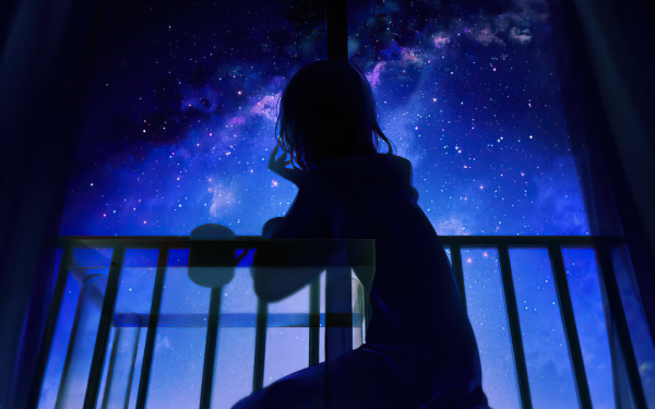 Anime Girl Night Starry Sky HD Wallpaper | Background Image