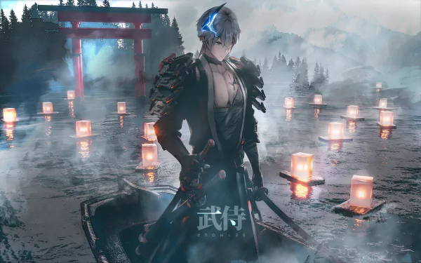 lantern water boat torii ronin fantasy samurai HD Desktop Wallpaper | Background Image