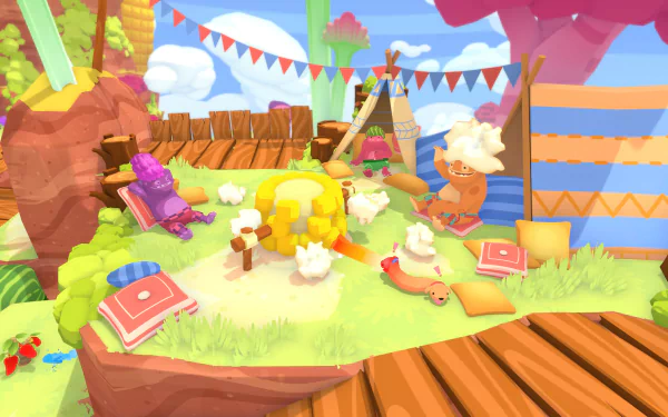 HD desktop wallpaper featuring a vibrant scene from the game Phogs! with colorful environments and playful creatures.