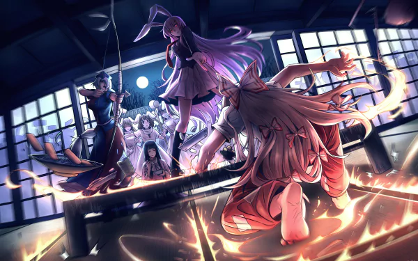 Kaguya Houraisan Tewi Inaba Reisen Udongein Inaba Fujiwara no Mokou Eirin Yagokoro Anime Touhou HD Desktop Wallpaper | Background Image