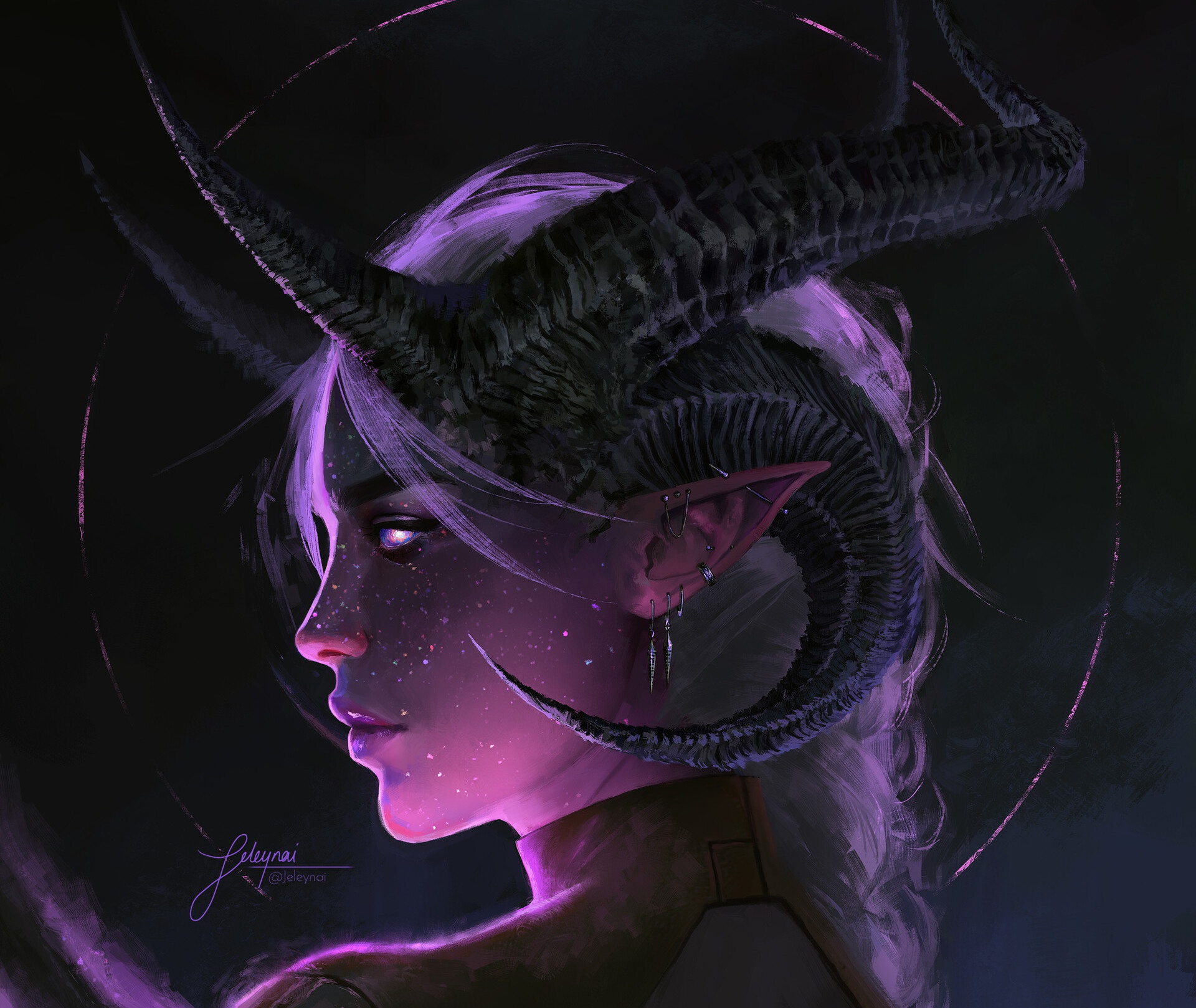 Download White Hair Pointed Ears Horns Face Fantasy Demon Hd Wallpaper By Lea Bichlmaier 