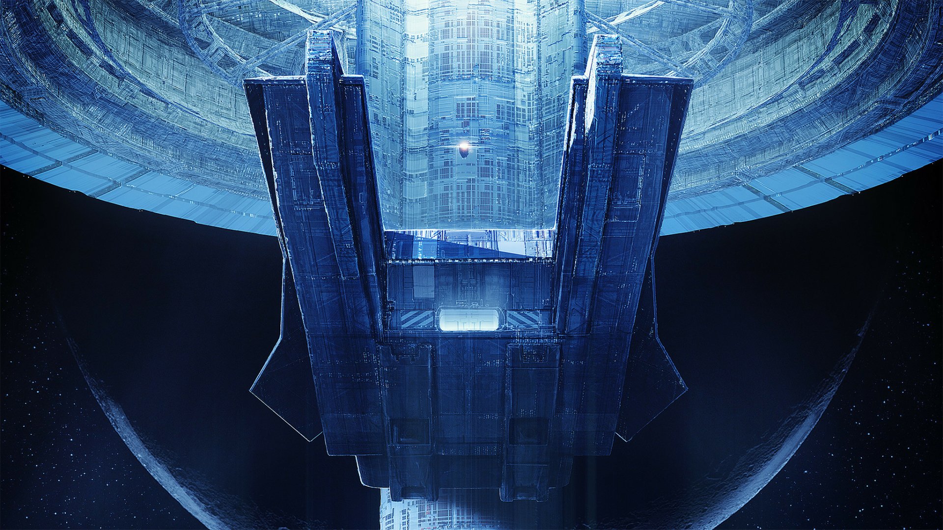 HD desktop wallpaper featuring a majestic Infinite Fleet space structure against a cosmic backdrop.