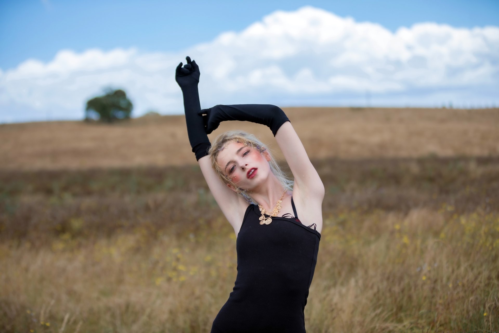 Download Depth Of Field Blonde Black Dress Woman Model 4k Ultra HD Wallpaper