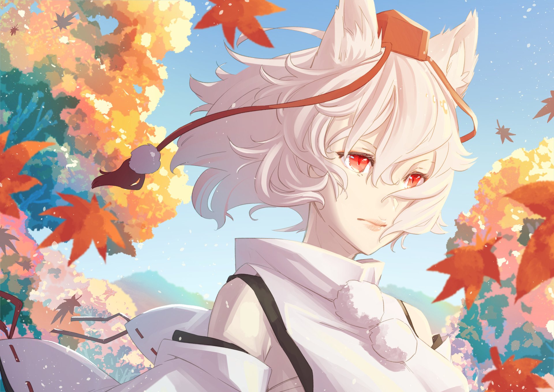 Download Red Eyes Animal Ears White Hair Momiji Inubashiri Anime Touhou HD Wallpaper by かわやばぐ