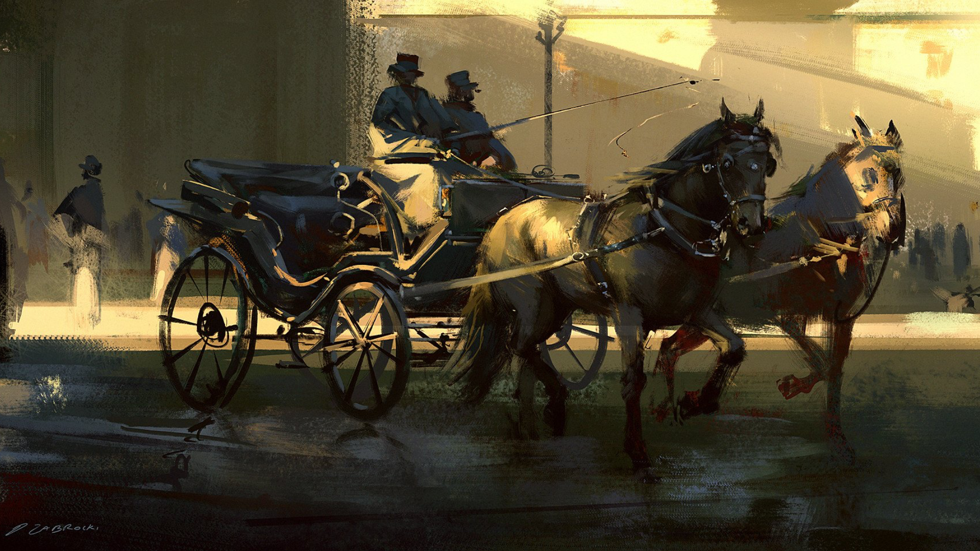 Download Carriage Horse Drawn Vehicle Artistic Painting HD Wallpaper by Darek Zaborcki