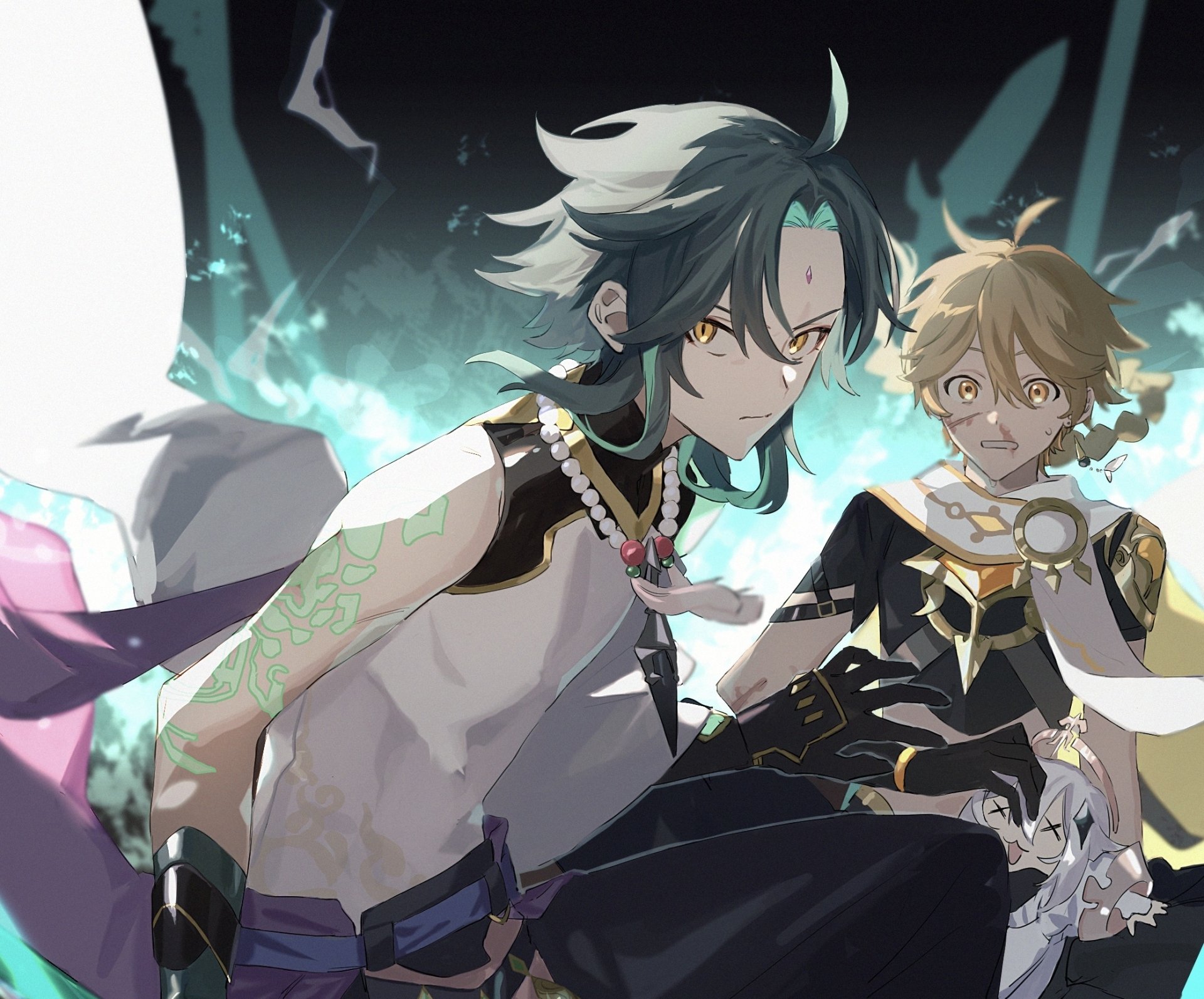 Download Xiao (Genshin Impact) Paimon (Genshin Impact) Aether (Genshin Impact) Video Game Genshin Impact HD Wallpaper by ふめ〜