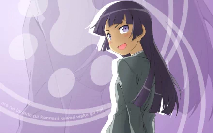 HD anime desktop wallpaper featuring Ruri Gokō from Oreimo, showcasing her with long dark hair and a confident smile against a stylish purple background.