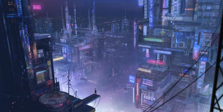 Futuristic cyberpunk cityscape at night with glowing neon signs and towering skyscrapers, rendered in high-definition for a PC desktop wallpaper.